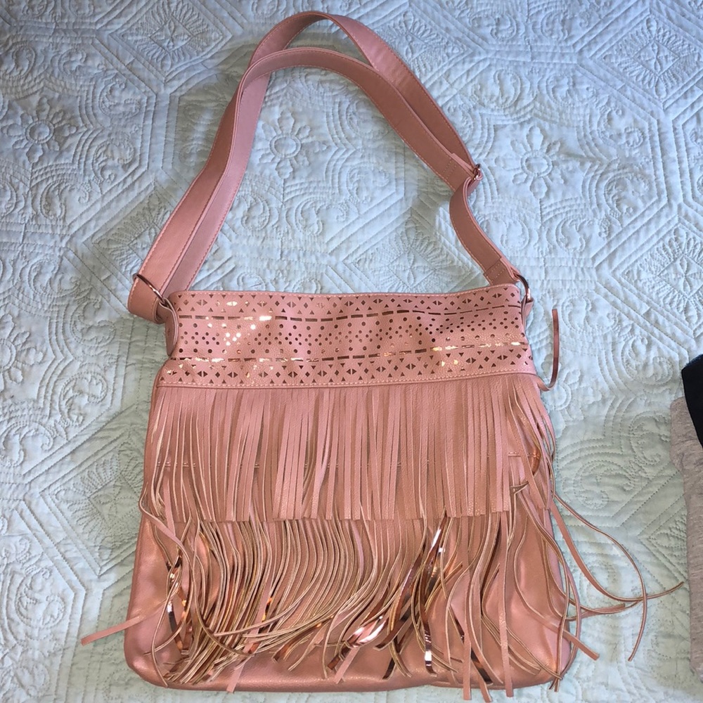 Rose gold fringe crossbody